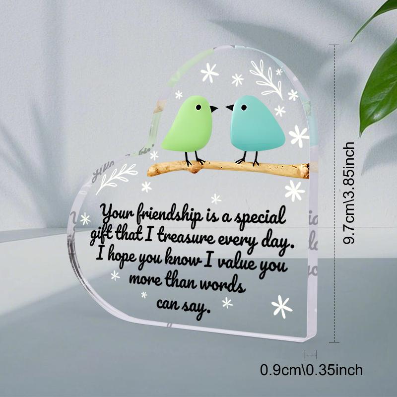 Friendship Gift | 'Your Friendship Is A Special Gift' Acrylic Decorative Sign & Plaque, Cute Bird Design, Snowflake Design, Multipurpose Tabletop Dis