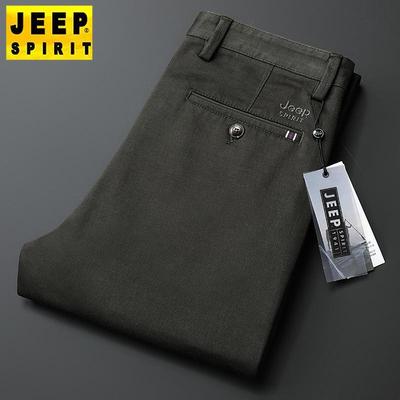 Men's Autumn/Winter Casual Gray Stretch Cotton Pants, Straight-Leg, Loose-Fit, Mid-Rise, Solid Color, Durable, Military Green J856A.