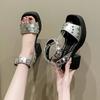 Fashion Shoes for Women New Brand Ankle-wrap Women's Sandals Platform Dress Heeled Sandal Rivet High Chunky Heel Buckle Strap High Heels