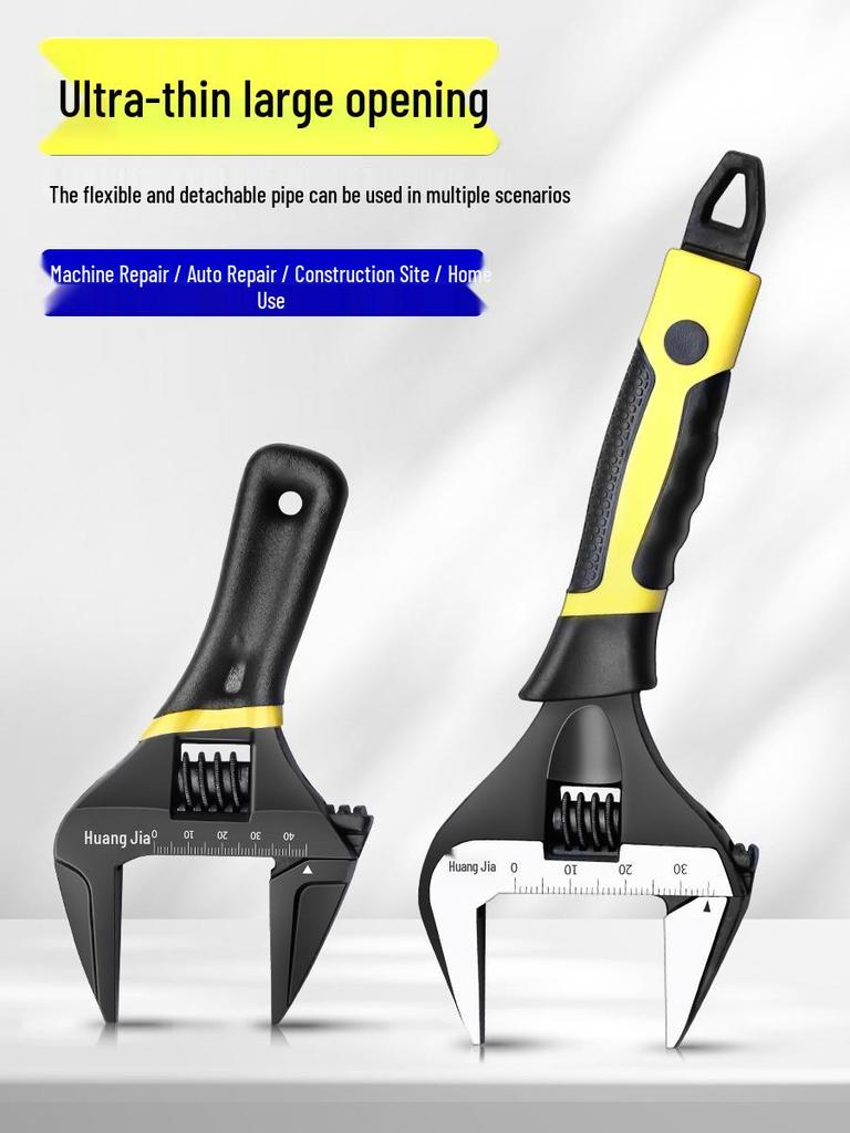 Large Opening Multifunctional Adjustable Wrench with Short Handle for Bathroom Use