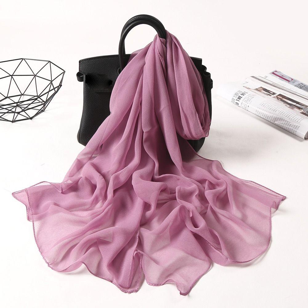 Elegant Chiffon Women Scarf Thin Soft Long Shawls and Wraps Breathable Solid Color Beach Sunscreen Hijab
