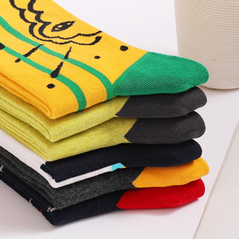 5Pairs Mens Fun Dress Socks Pattern Funny Socks Pack Colorful Striped Combed Cotton Novelty Socks Cool Breathable Casual Socks