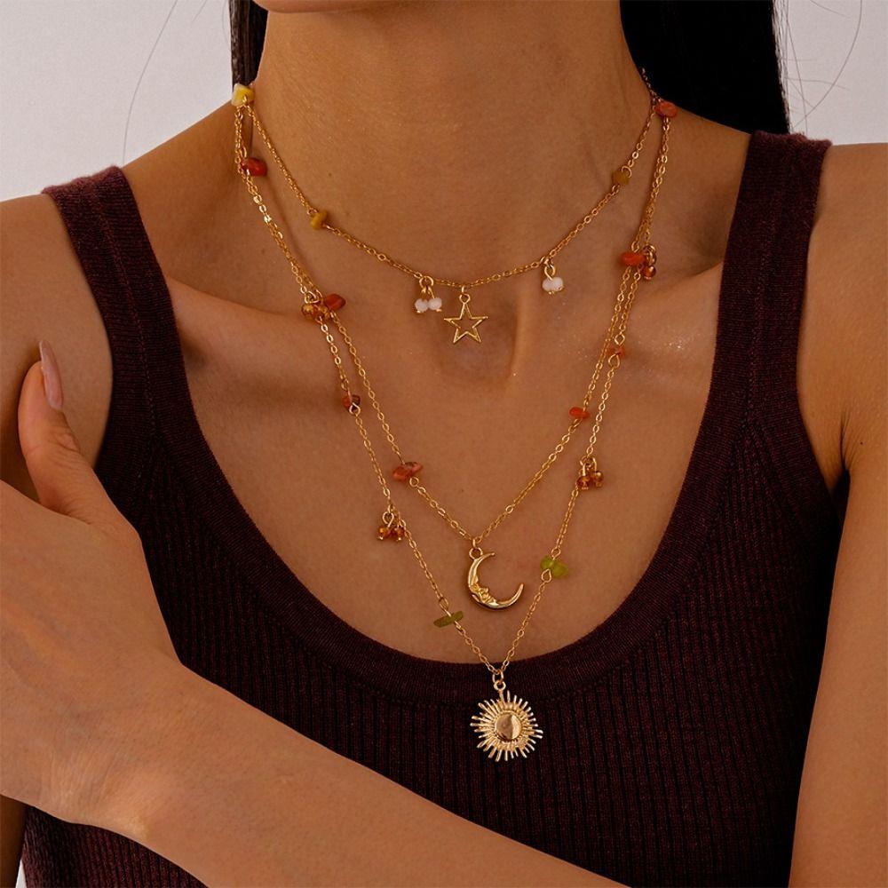 Pendant Y2K Multilayer Necklace Bead Bowknot Clavicle Necklace Fashion Clavicle Chain Women  Girls