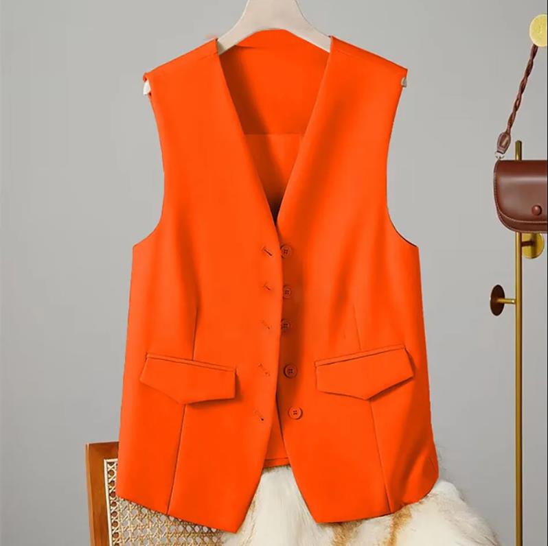 Gilet da Donna Elegante con Scollo a V Senza Maniche per Ufficio Stile Pendolare Monocolore Monopetto