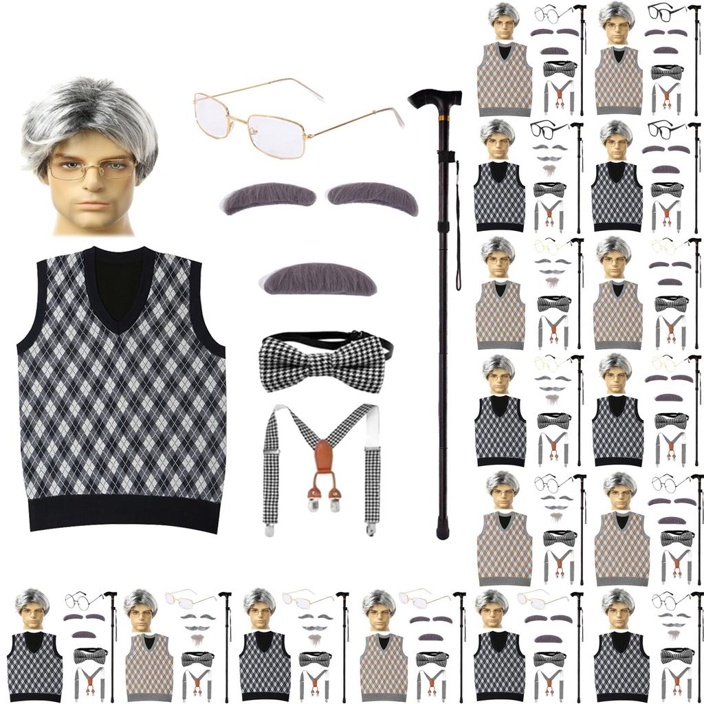 Grandpa Cos For The Elderly On The 100th Day Of School Grandpa Costume Men's Props
