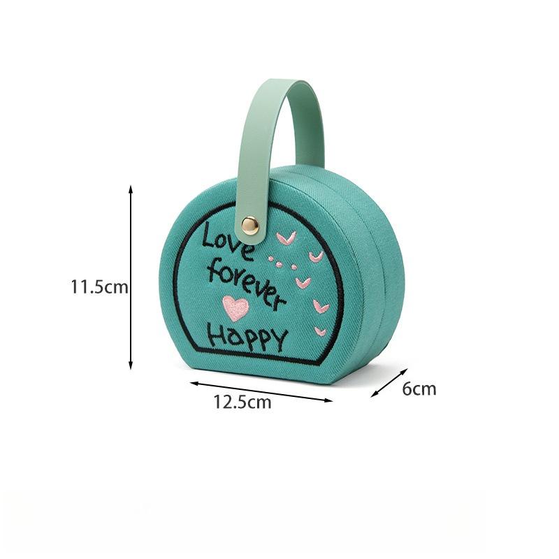 

1Pcs Denim Fabric Embroidered Jewelry Box Travel Portable Rings Necklace Stud Earrings Storage Home Decoration светло-синий