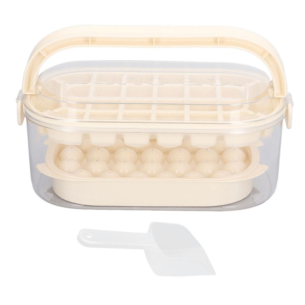 2 Trays Round Square Ice Cube Trays with Lid and Bin for Freezer Ice Cube Molds with Shovel Making 54 Ice Cubes [soft