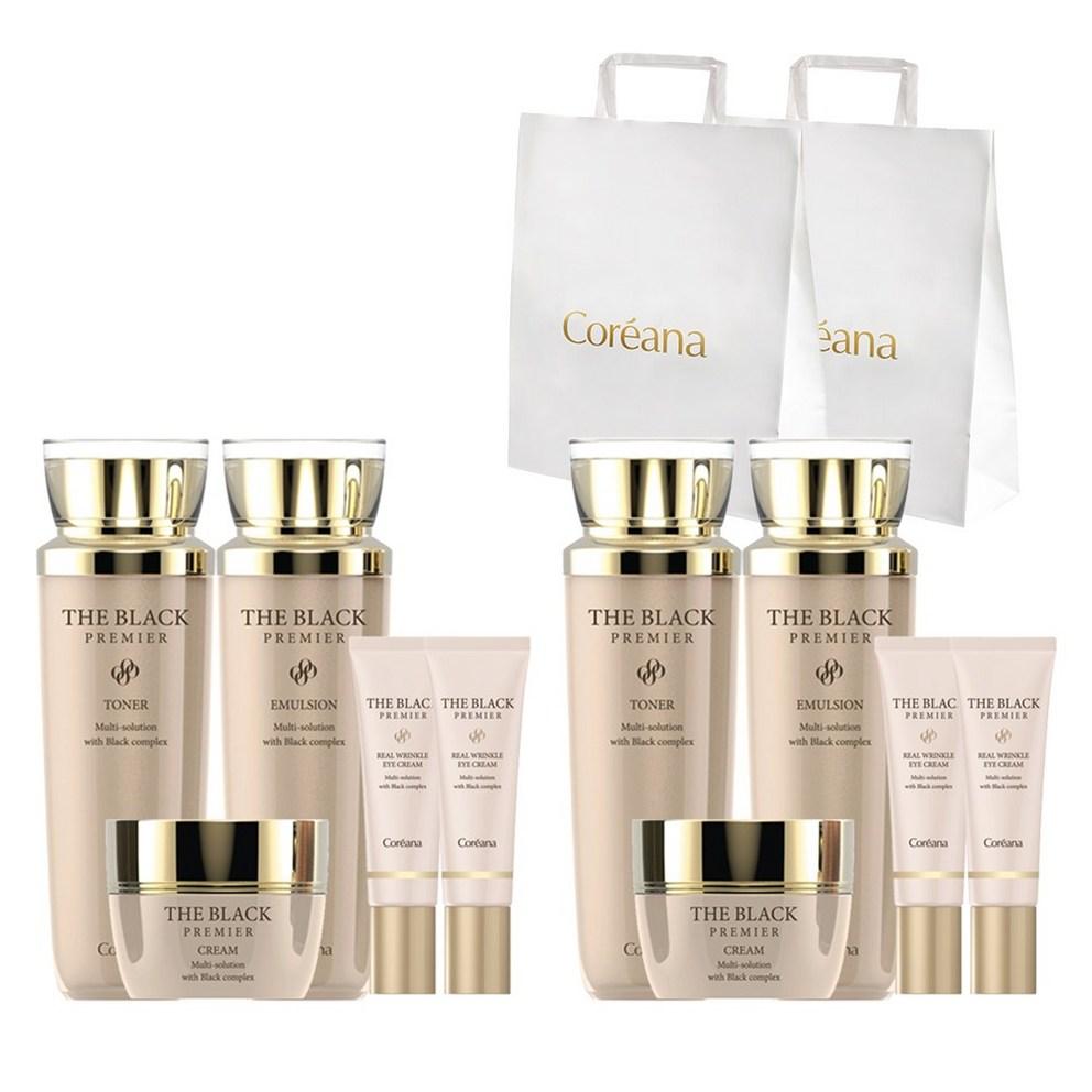 [Coreana] The Black Premier Toner + Emulsion + Cream + Eye Cream 2ea + Shopping Bag, 2 Sets