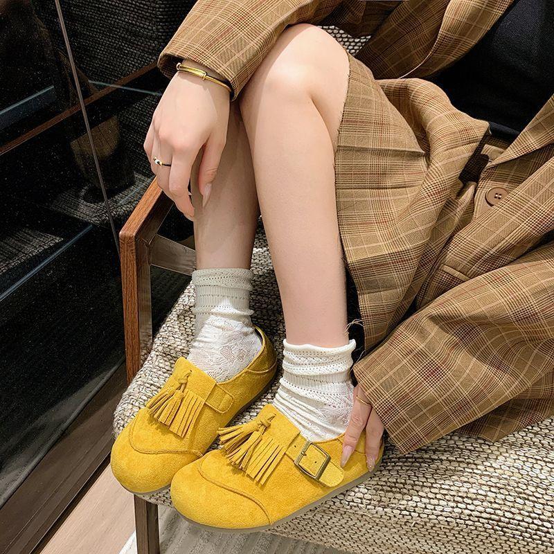 

Boken Doudou обувь женская 2025 новая летняя верхняя одежда с юбкой на одной педали мягкая подошва ретро на плоской подошве одинарная обувь 35 жёлтый