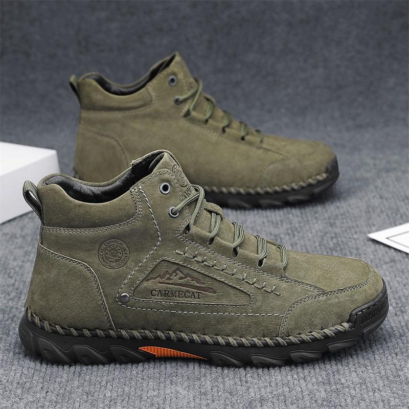 Nuevas Botas de Cuero Hechas a Mano para Hombre para Otoño Diseño Outdoor Zapatillas Hombre Transpirables Zapatos Casuales de Cuero Hombre Botines