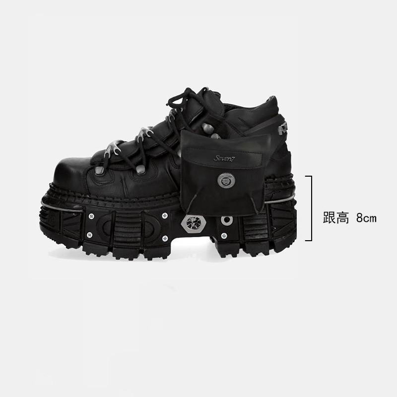 Fashion Punk Style Platform Women Ankle Boots Women's Motorcycle Boot Fashion Ladies Chunky Shoes Metal Decor Black BIG Women Boots New