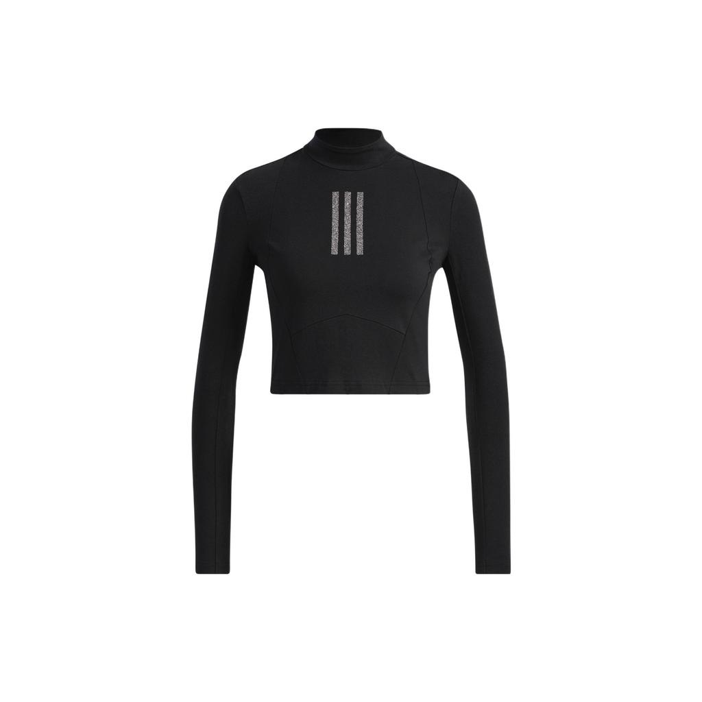 Adidas Classic Three Stripes Diamond Embellished Cropped Long Sleeve Top Women tops Black HB8568
