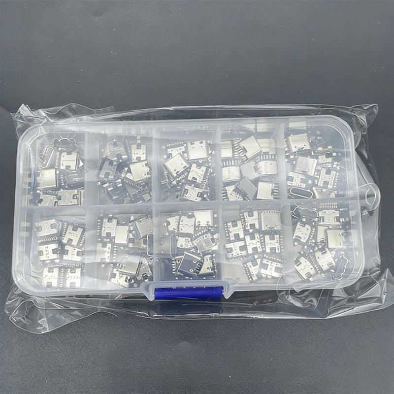 100Pcs/Box 16 Pin Usb-C Female Jack Smd Dip Pcb Soldering Diy Repair Type C Socket Adapter Type-C Usb Charging Dock Connectors