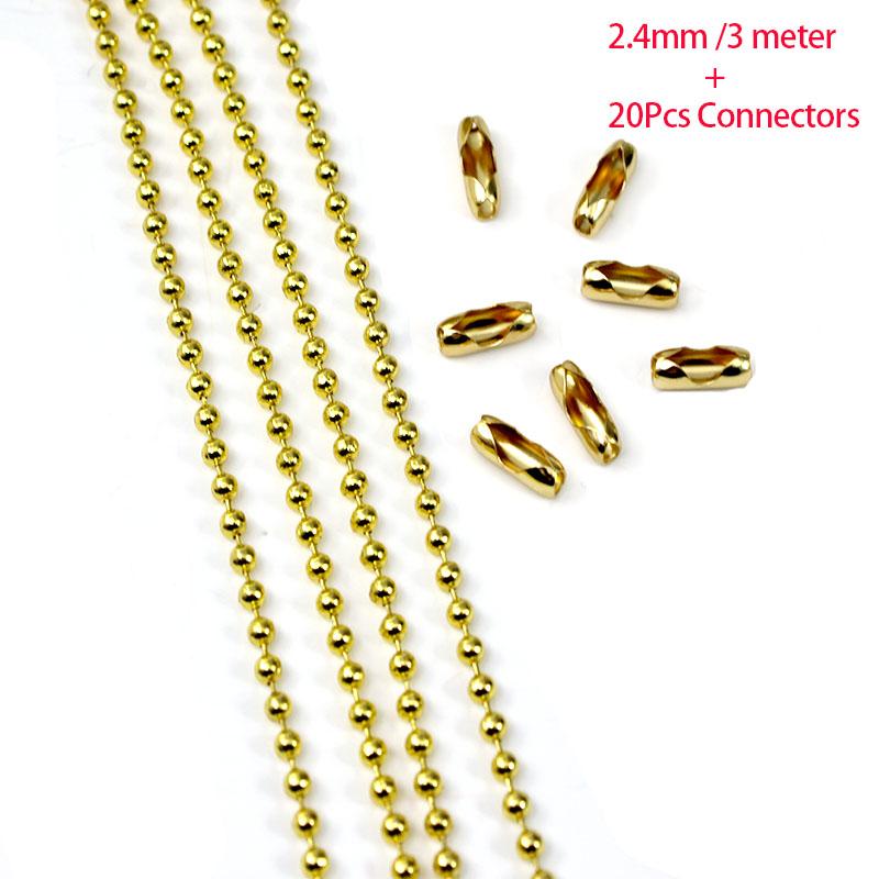3-5Meter 2.4mm Ball Chain with 20Pcs Clasp Stainless Steel Bulk Ball Bead Chains For DIY Necklaces Jewelry Making Accessories