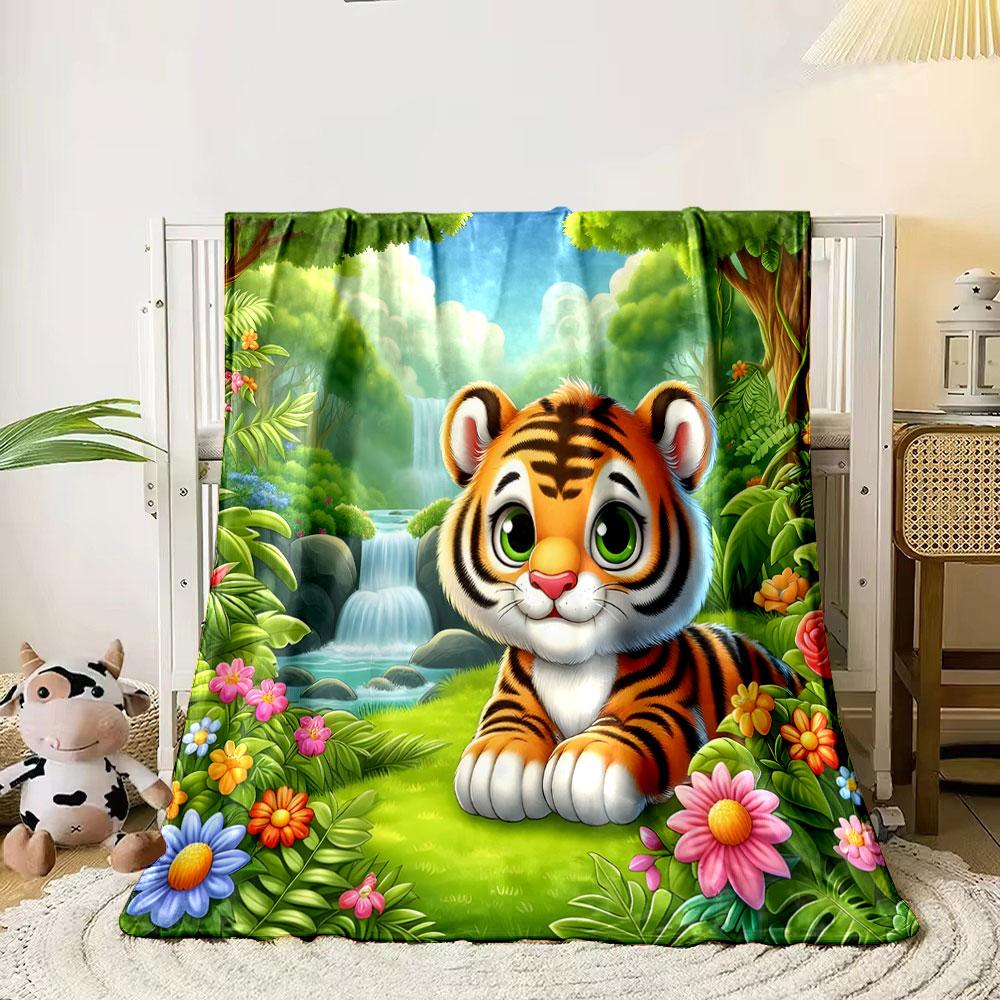 Cute Tiger in a Colorful Jungle print blanket soft and cozy perfect for the living room bed sofa or a nap,gift
