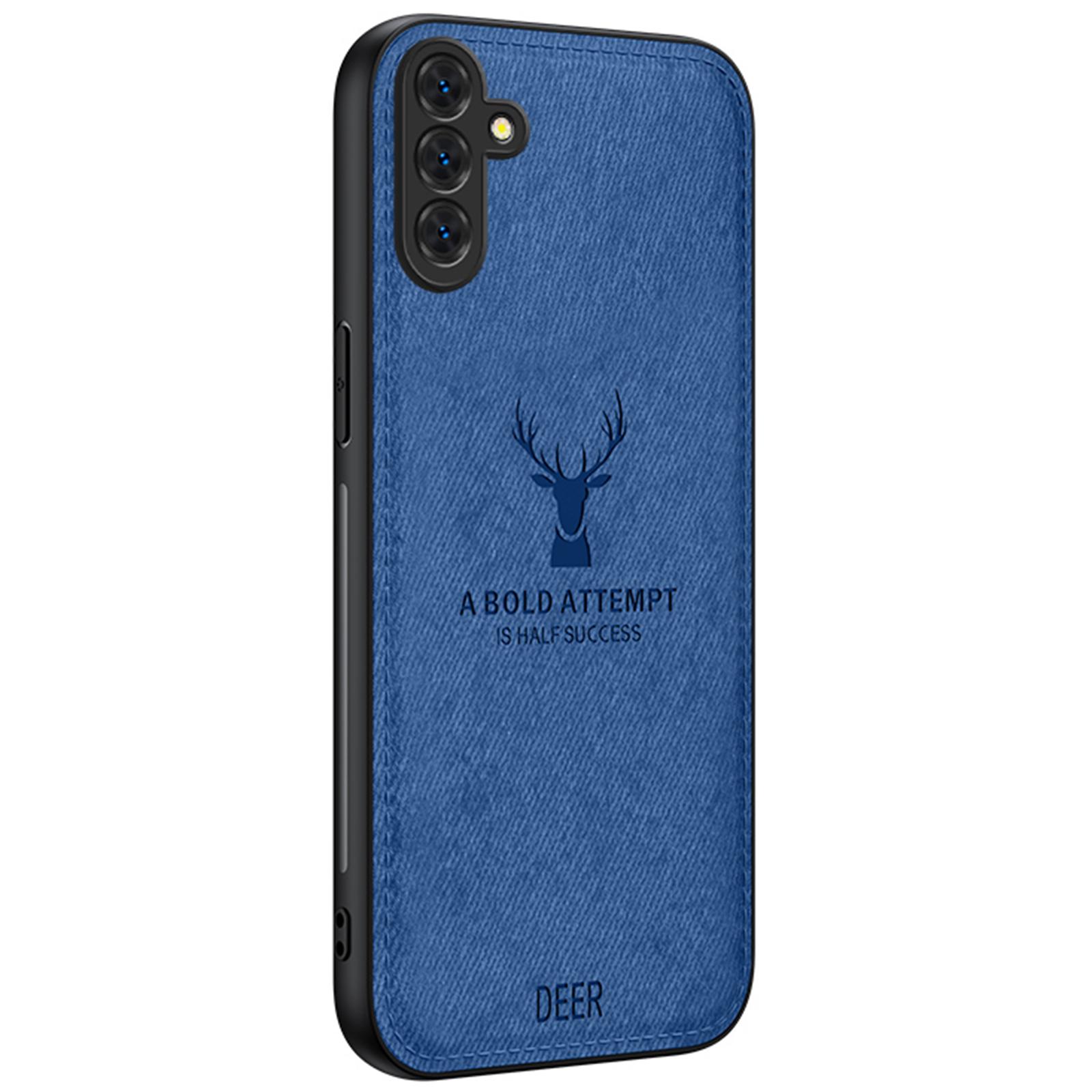 

For Samsung Galaxy A15 4G/5G Phone Case Imprinted Deer Pattern PU Leather Back Cover Blue
