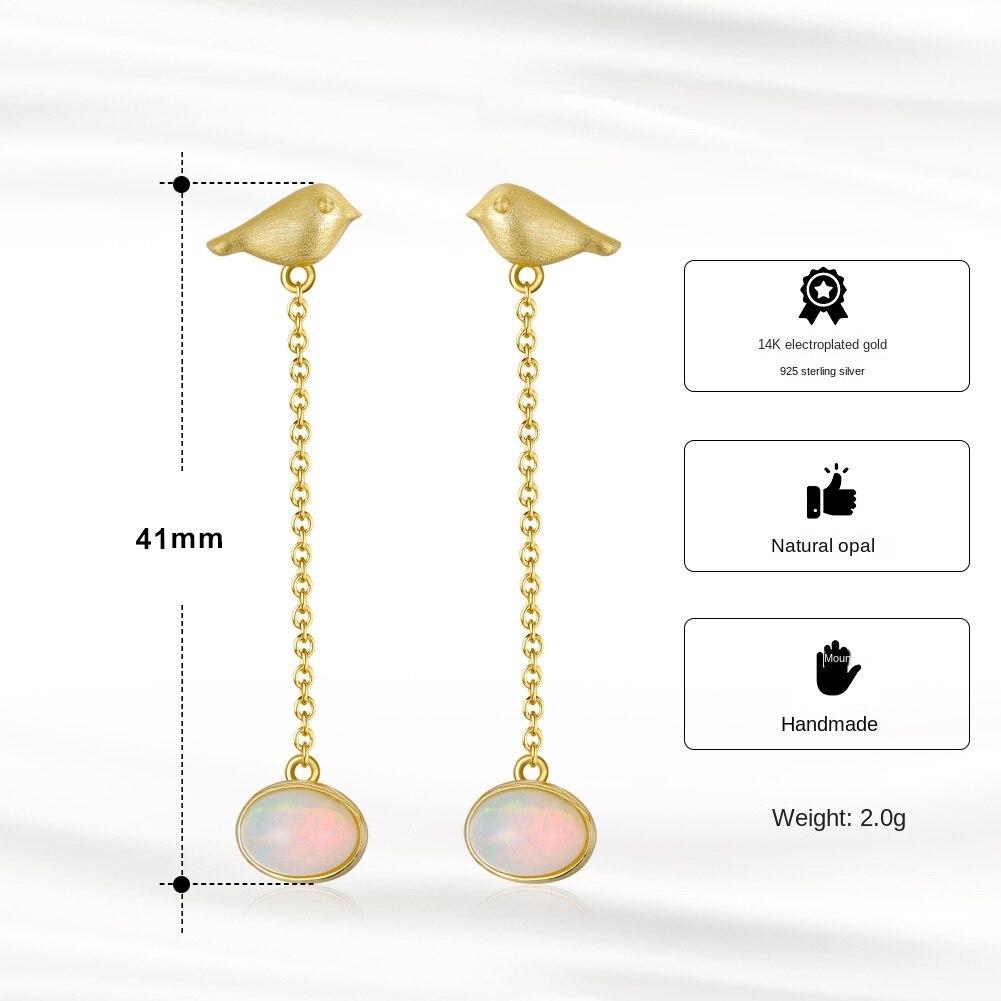 S925 Sterling Silver Earrings Natural Opal Gold Bird Hammer Earrings