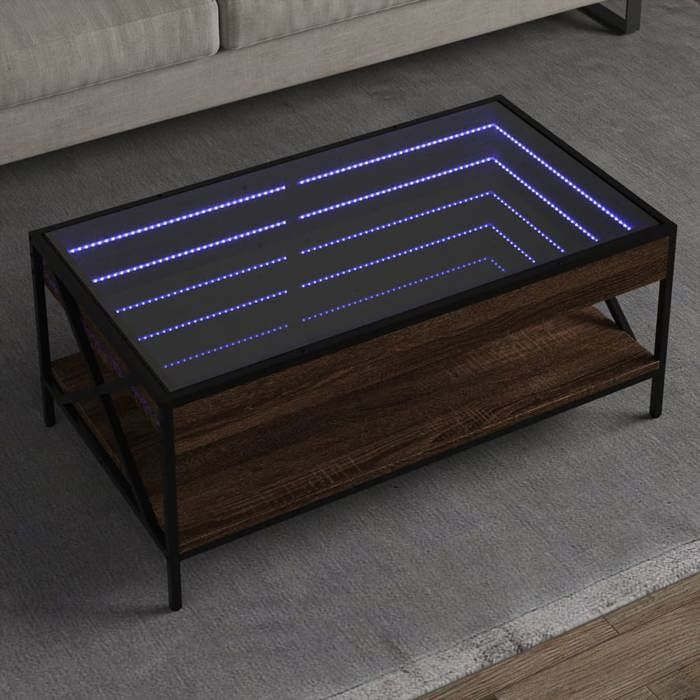 VidaXL Coffee Table with LED Infinity Brown Oak 90x50x38 Cm, Side Table, Living Room Table, End Table, 847711