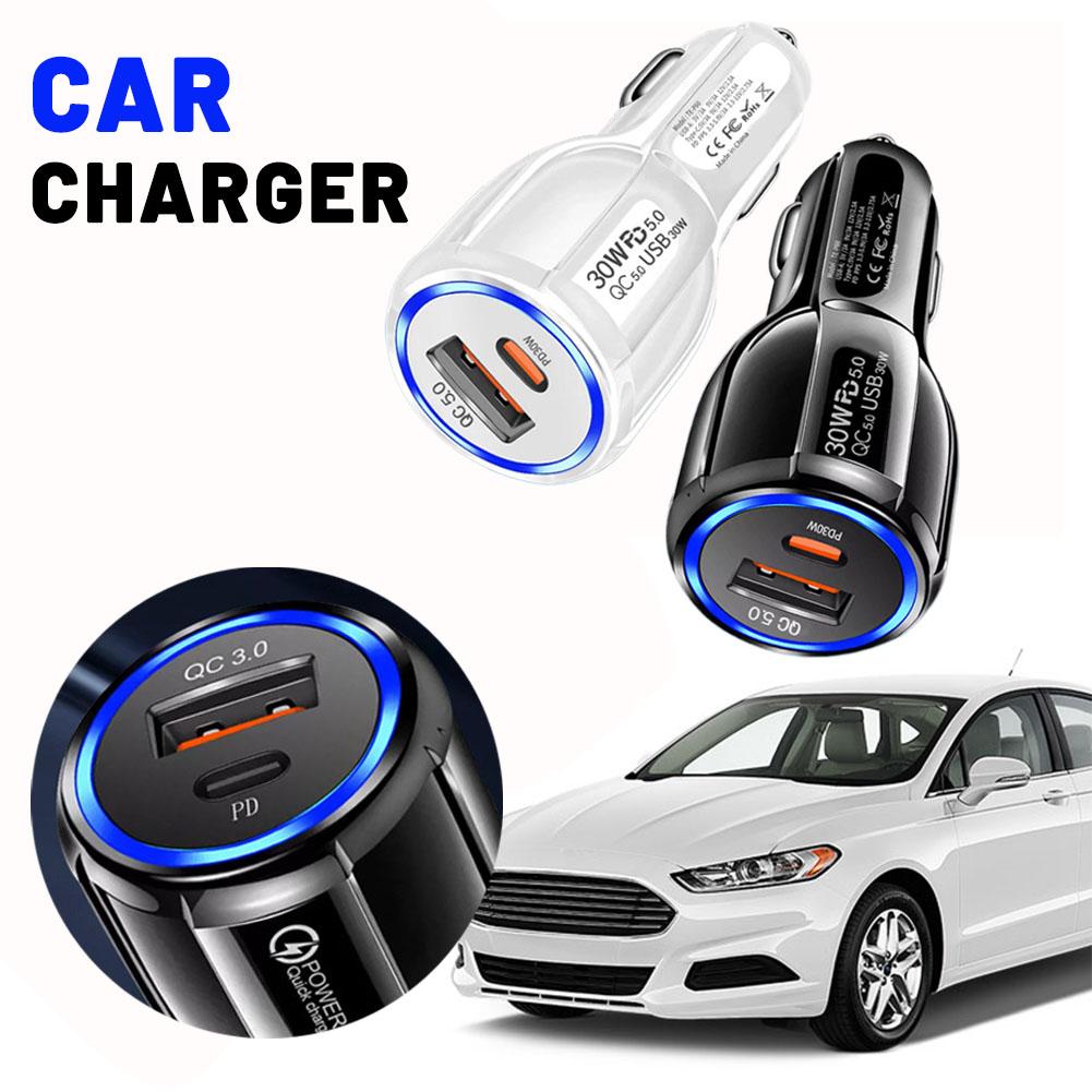 1PCS QC5.0 PD 30W Universal Fast Charging Car Adapter USB Car Charger Socket Cigarette Lighter 60W Dual Fast Charging For Phone