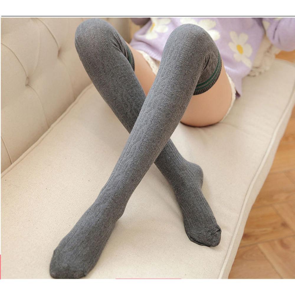 2019 College Style Stockings, Women's Two Bar Twists, Stacking Socks, Japanese and Korean Striped Stockings Over Knee Socks