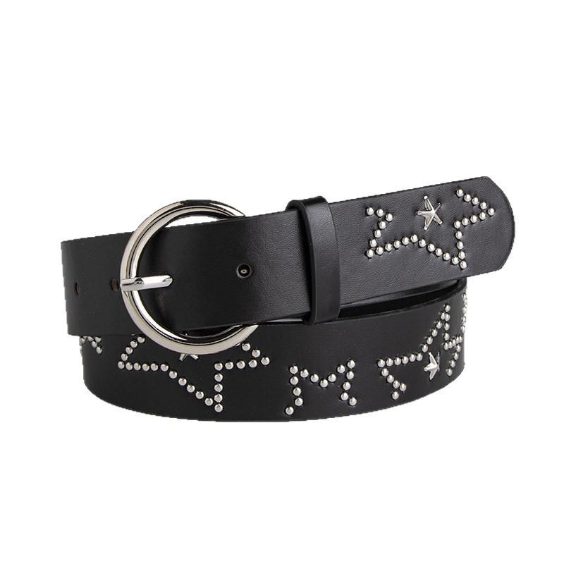 Womens Pu Fashionable Belt With Dot Patterned Studs Alloy Buckle Street Style