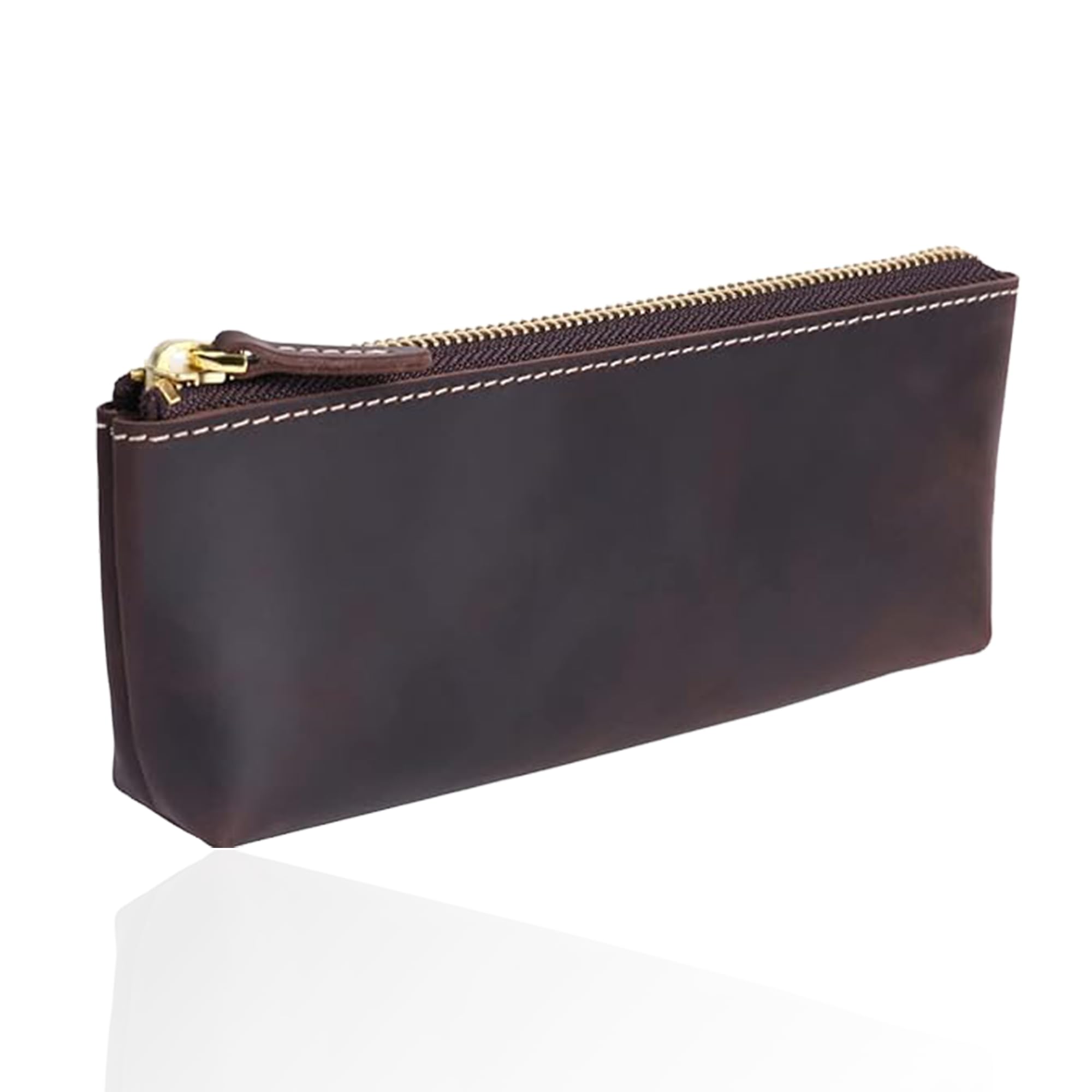 

Bag Slim Leather Pencil Large Simple Design for Adults Case Made Only from the Top Surface of Cowhide Zipper Stylish Leather Pencil Case for Genuine