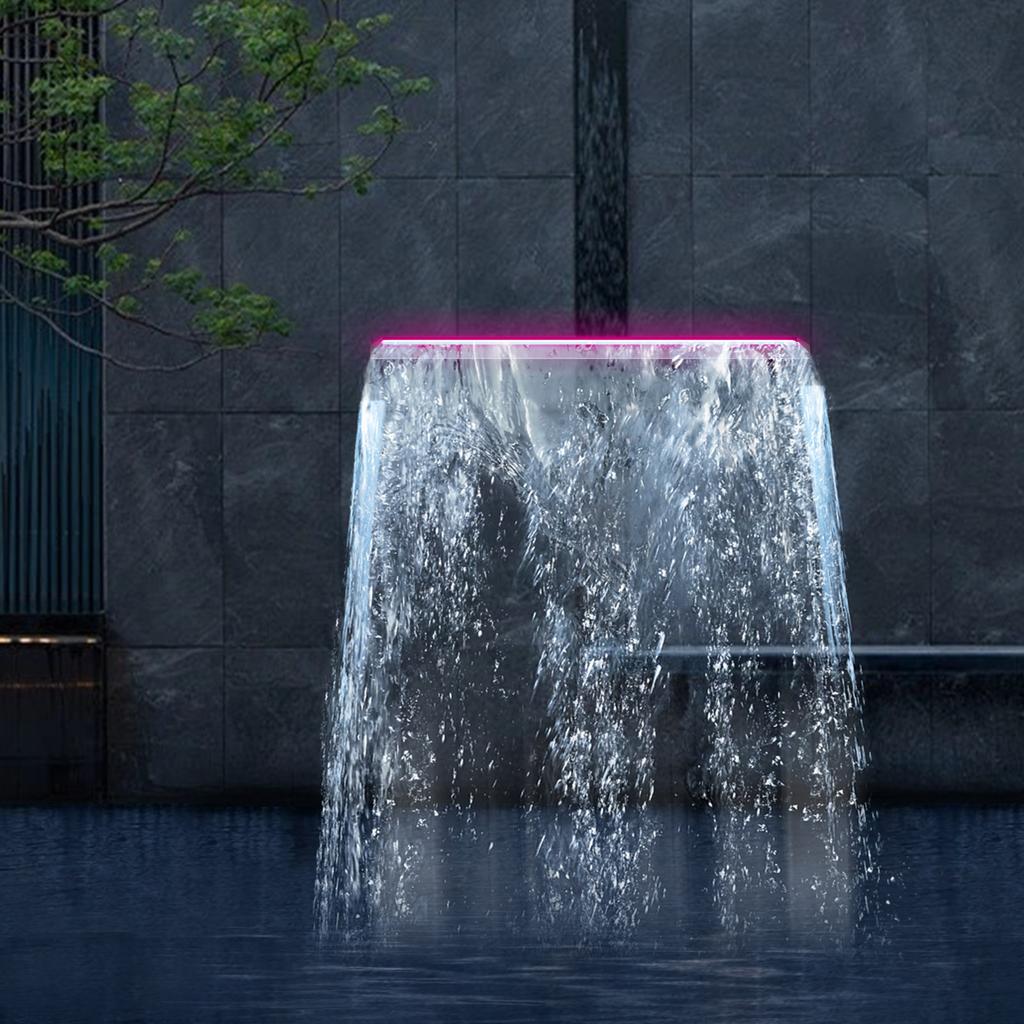 Edelstahl Wasserfall Überlauf, 12" Breite Strömungspool Brunnen mit Mehrfarbigen LED-Leuchten & Reinigungsset, Gartendekor Brunnen