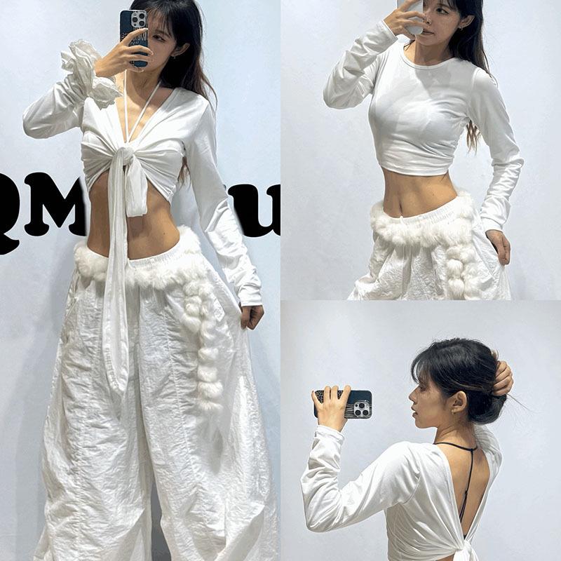 

Джазовий Вузловий Кроп-Топ - Довгий Рукав, Відкрита Спина та Двостороння Конструкція One Size