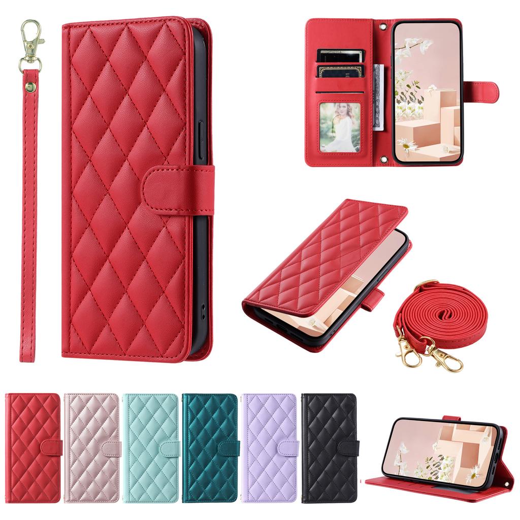 Suitable for Samsung S24 mobile phone leather case A55 small fragrant wind rhombus plaid diagonal span protective case A05S portable leather case
