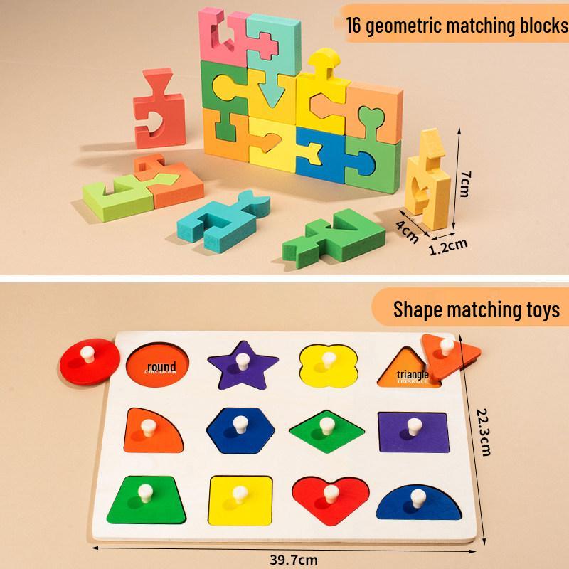 Montessori Geometric Shape Matching Blocks: Develop Hand-Eye Coordination & Logical Thinking in Kids