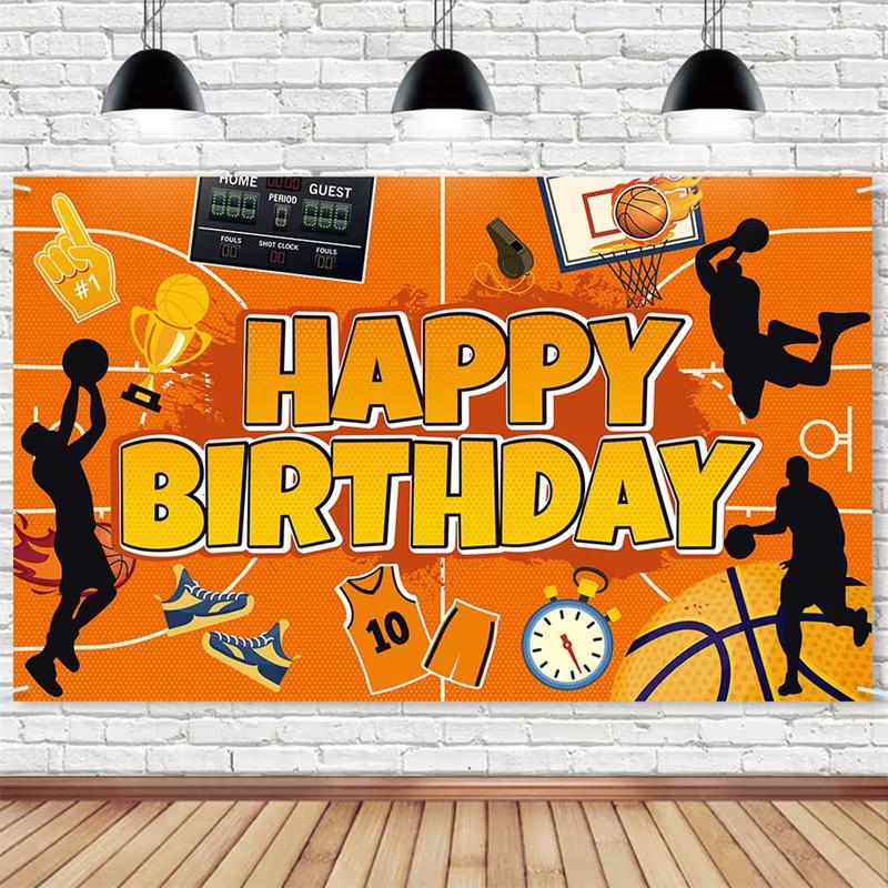 2D Basketball Court Birthday Backdrop, Kids Boys Sports Theme Party Photo Booth Banner