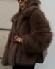Khaki Faux Fur Long Sleeve Coat - 2025 European/American Autumn/Winter Fashion, Turn-Down Collar, Versatile Style.