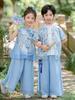 Kids' Hanfu: Emerald Bamboo & Orchid Tang Suit Set - Summer Chinese Style for Boys and Girls Performance