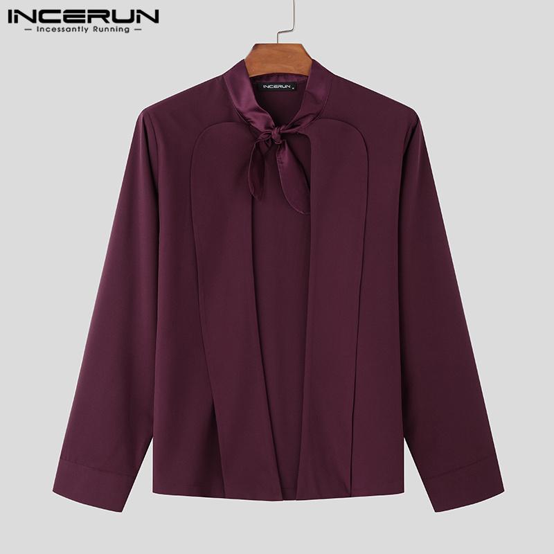 INCERUN Men Open Front V Neck Satin Shirts Solid Casual Party Tops Shirts