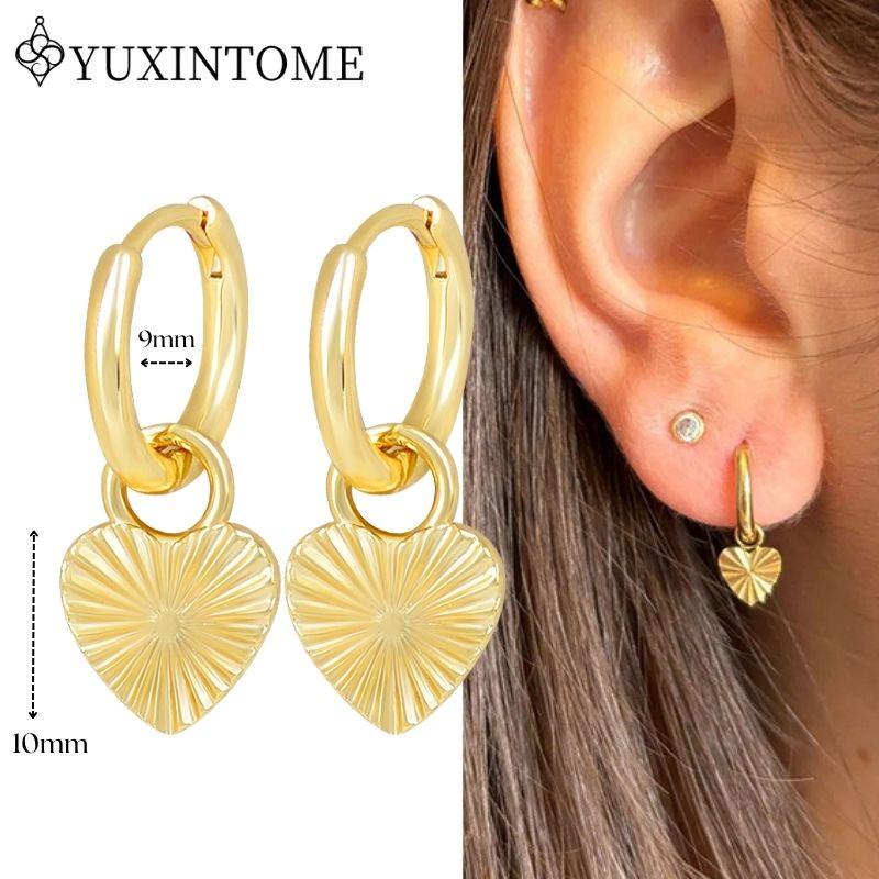 YUXINTOME 925 Silver Ear Needle Zircon Hoop gold Earrings For Women Square Plate Pendant Cutout Heart Earrings Fashion Jewelry