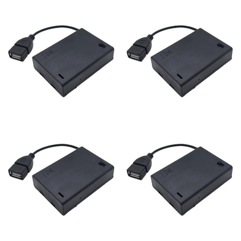 1/4Pcs Usb Mini Power Supply Battery Box With Cover And Switch 3 X Aa Usb Battery Box For 4.5V Led Strip Lights