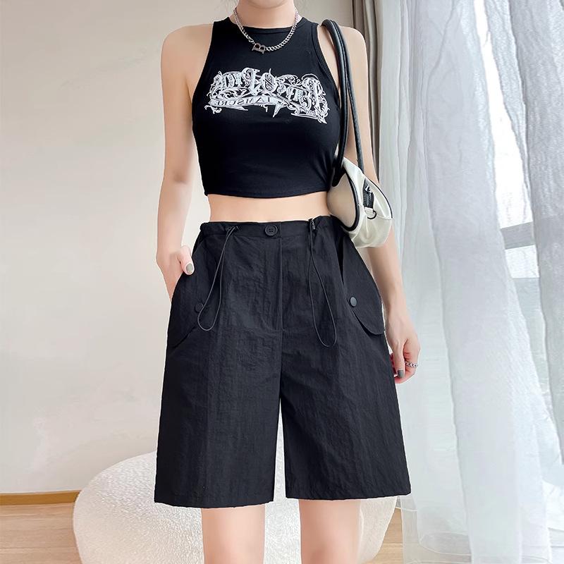 

Женские джинсовые шорты А-силуэта с высокой посадкой в американском стиле, черные, 2025 - Облегающие, эластичные, для миниатюрной фигуры, на лето L