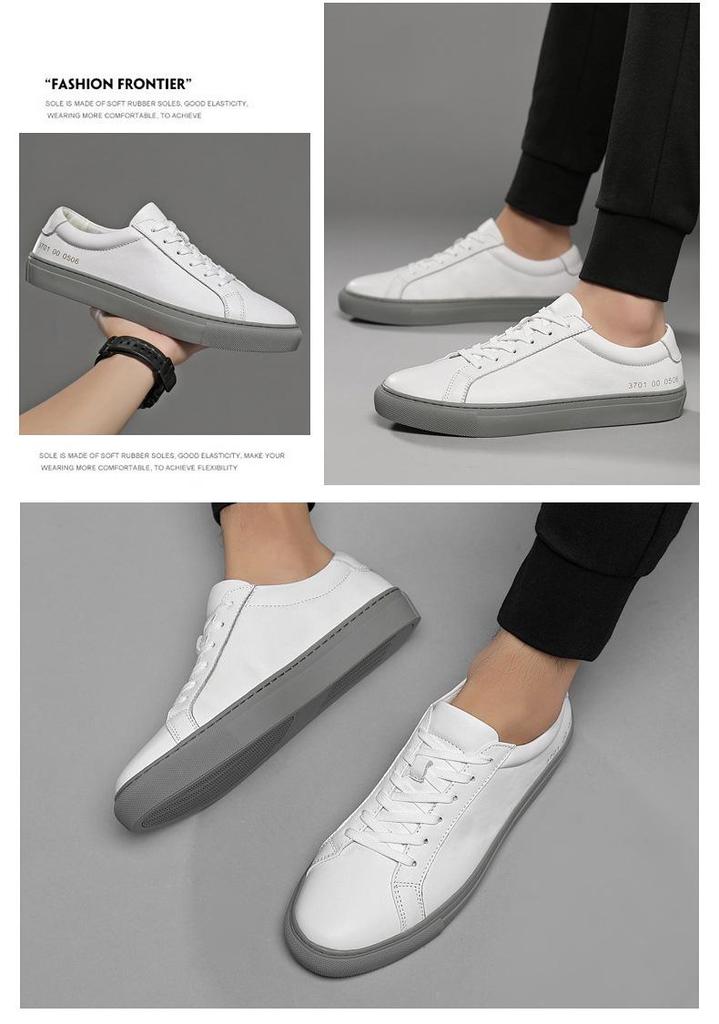 Four Seasons White Cowhide Casual Men's Shoes - Korean Fashion, Sporty & Trendy