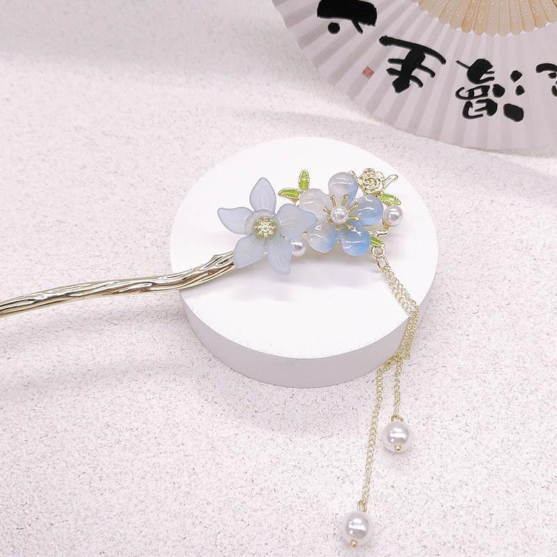 Ancient Peach Blossom Fringed Hairpin, High-end Niche Hairpin, New Chinese Hair Accessories, Step Shake Hanfu Disc Hair Hairpin, Female