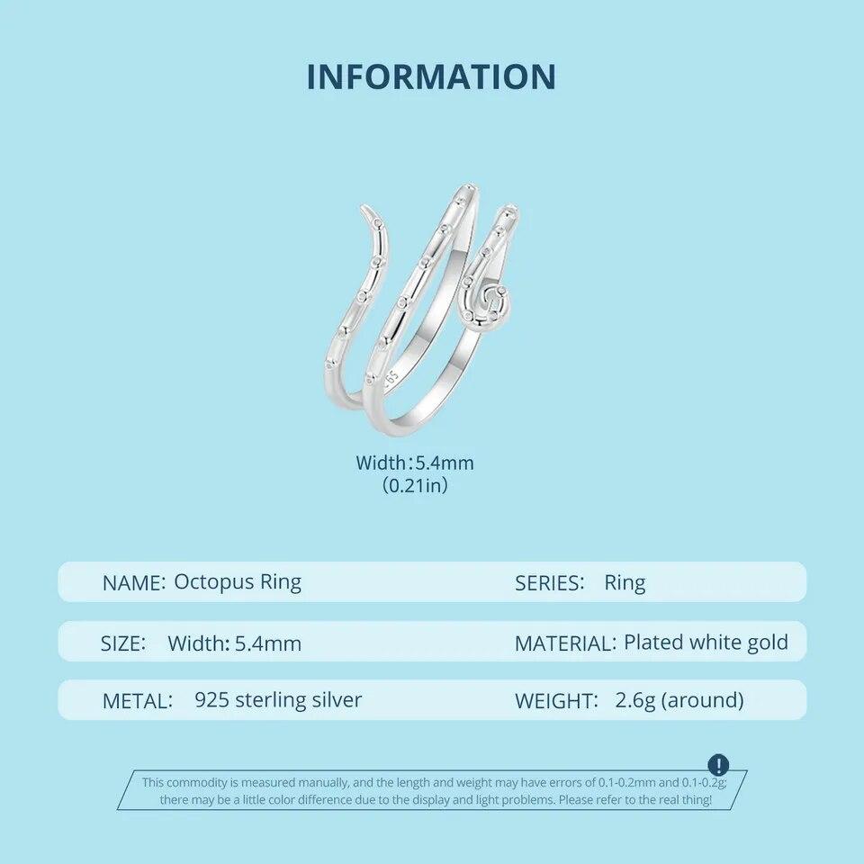 WOSTU 925 Sterling Silver Octopus Ring Plated White Gold Adjustable Ring For Women Ocean Dating Daily Parties Fine Jewelry Gifts