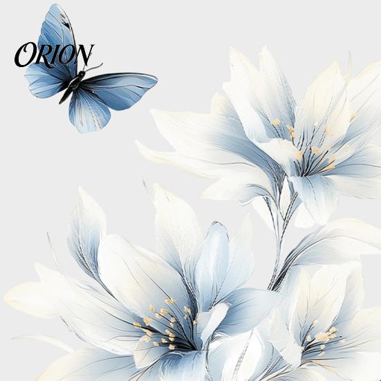 Translucent Floral Stickers for Windows Ink-Washed Blue Wall with Butterflies, Delicate Lily Peel And Stick Durable Outdoor Balcony Decals Living Room