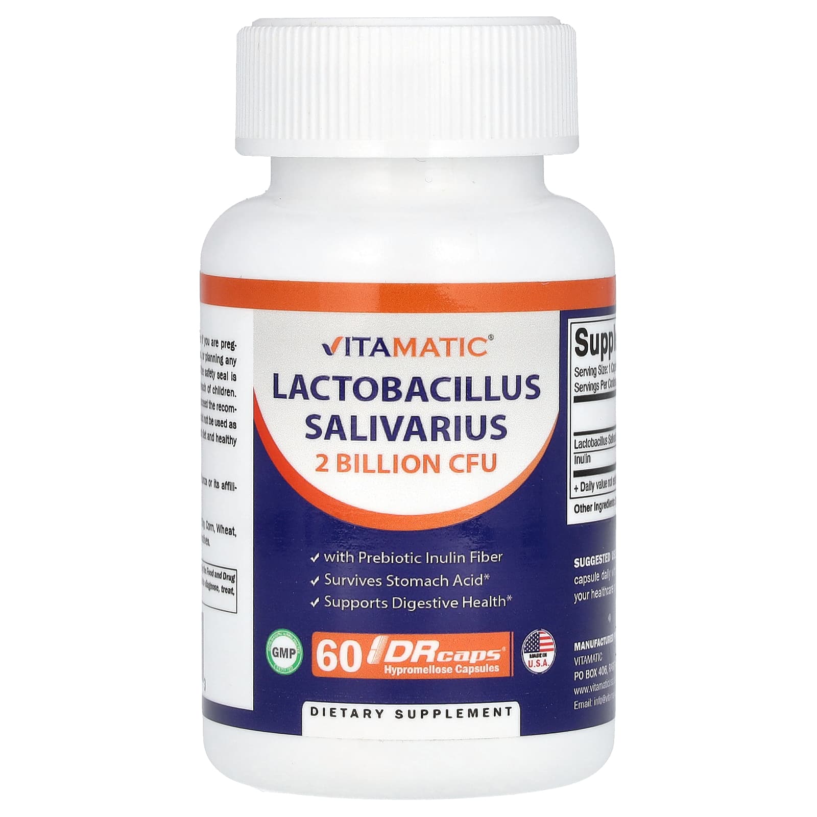 

Lactobacillus salivarius, 2 billion Cfu, 60 Dr Capsules