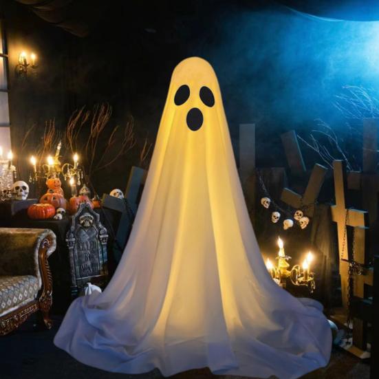 Large Lighted Ghost Halloween Decoration Outdoor Standing Light-up White Ghost with Witch Hat for Home Yard Garden Lawn Porch Decor