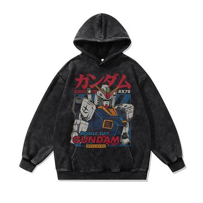 Japanese Cartoon Digital Direct Injection Printing Hooded Sweater Washed Retro Cotton Hoodie Jacket For Men And Women