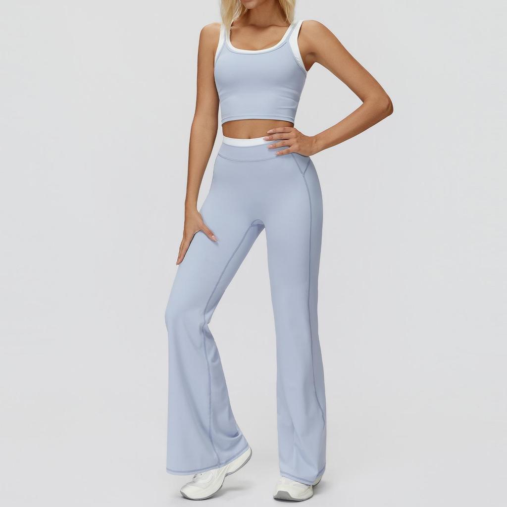 Completo da Yoga da Donna Transfrontaliero: Color Block Nude Feel, Vita Alta Costolata, Abbigliamento Sportivo Fitness Versatile