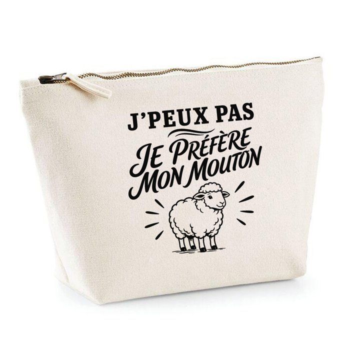 Trousse de toilette - PLANETEE - J'peux pas minimaliste - 100% coton beige - 3 L (28×19×9 cm) - Zip métal