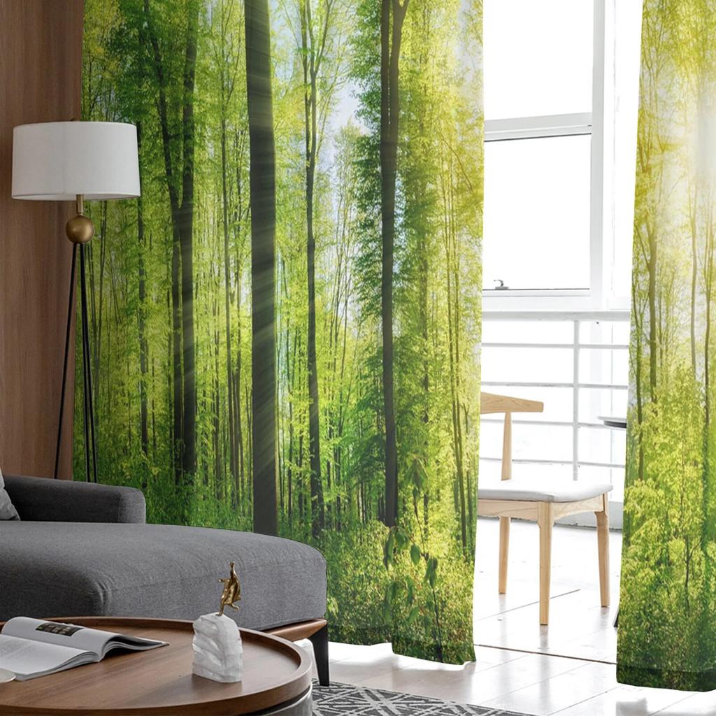 Woods Sunshine Hustý moderní tištěný tyl Závěsy do ložnice Balkon Dekor oken Kreativní móda Domácí průsvitná záclona