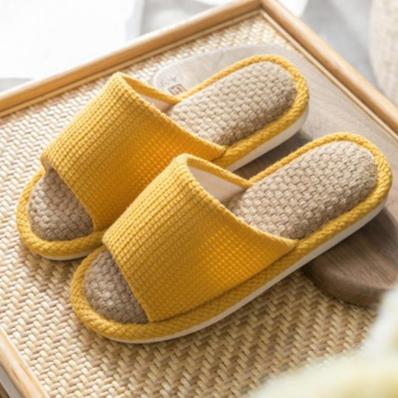 Summer home indoor couple linen slippers men and women open floor slippers non-slip soft bottom