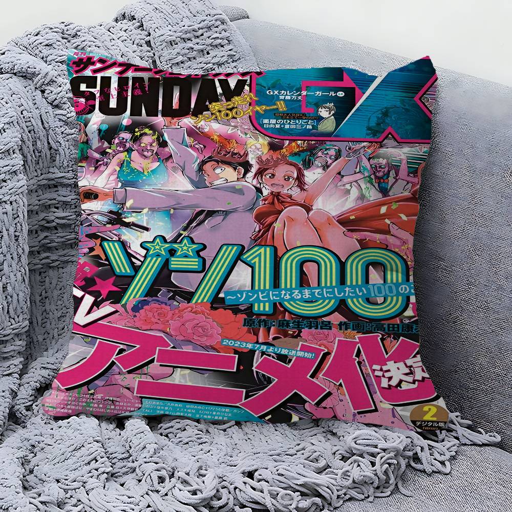 Anime Zom 100 Bucket List of the Dead Cushion Cover Inches Farmhouse Decor Home Throw Pillow Covers for Couch Decorations