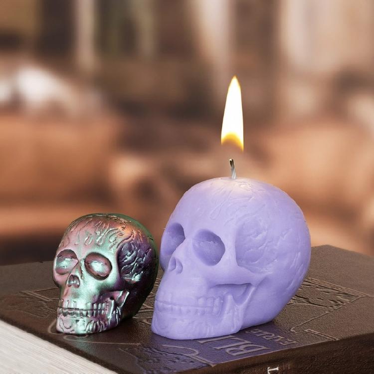 Skull Shape Gypsum Molds Scented Candle Silicone Mold Concrete Cement Crafting Mold Table Ornament Halloween Decorations